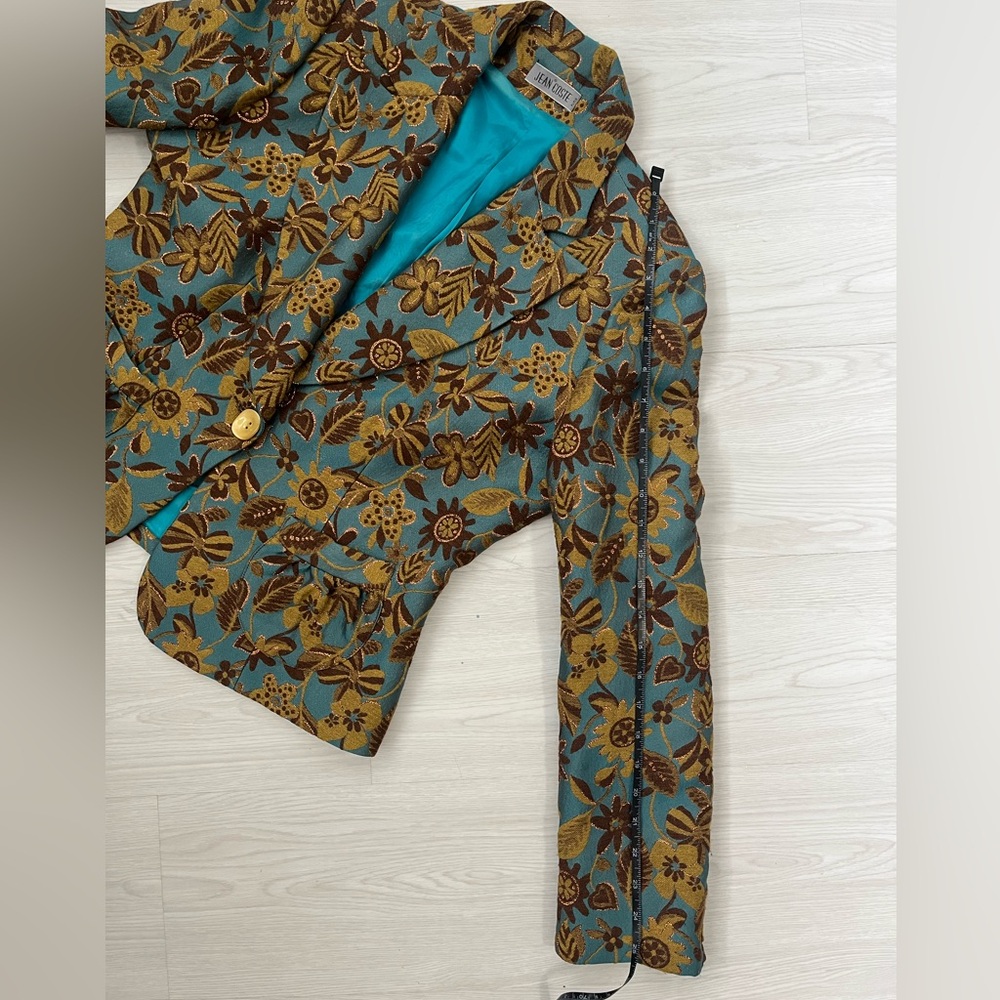 Floral Embroidered Teal Blazer with button closure by Jean Costa made in France - Picture 7 of 10